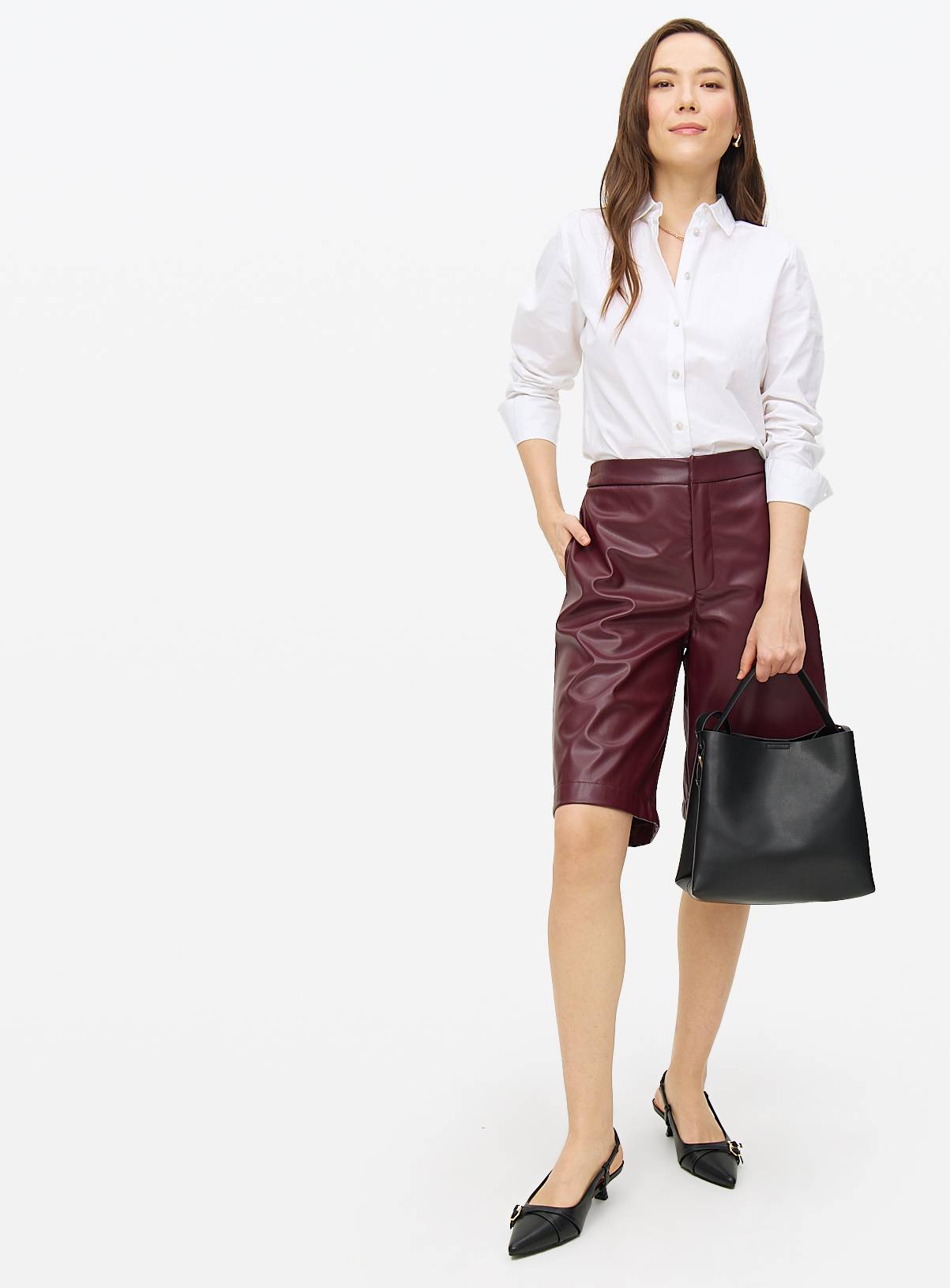Dark Red PU Tailored Shorts 10 - Image 2